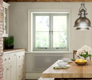 Internal view of white flush sash window with Monkey Tail handles