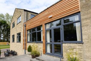 Optima Profile 22 Basalt Grey UPVC french doors back of house