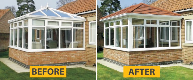 Conservatory Tiled Roof Before and After Comparison